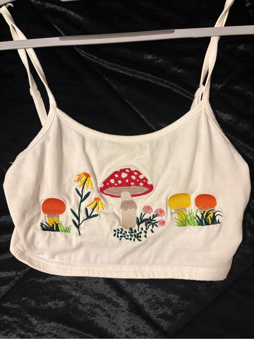 White Embroidered Mushroom Crop Cami Top